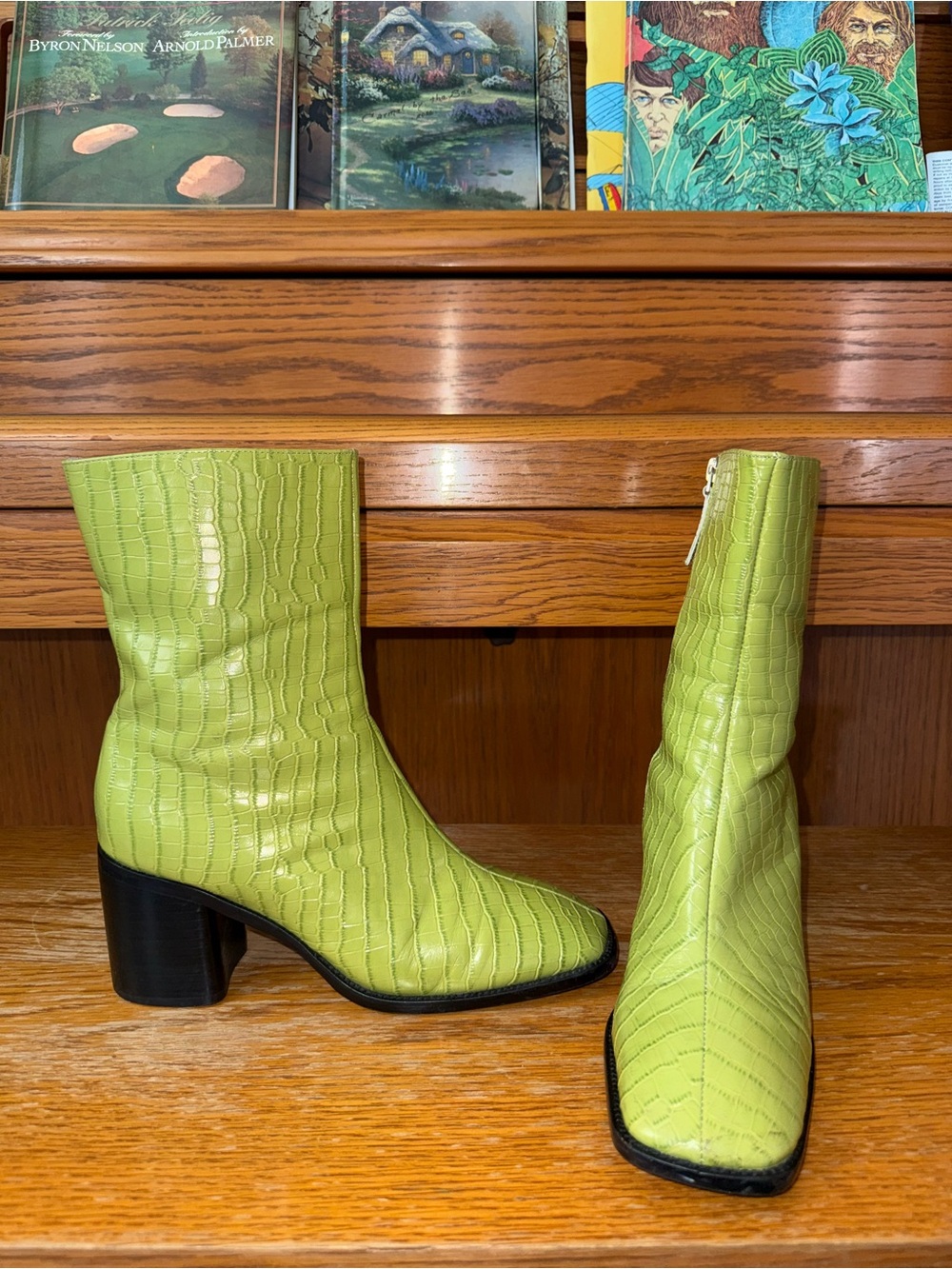 Intentionally blank lime green croc Contour boots